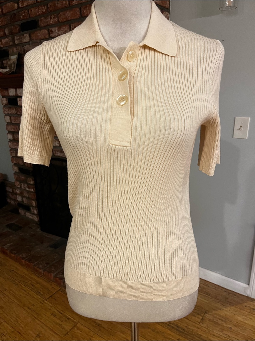 Tuckernuck Cream Ribbed Polo Button-Down Top